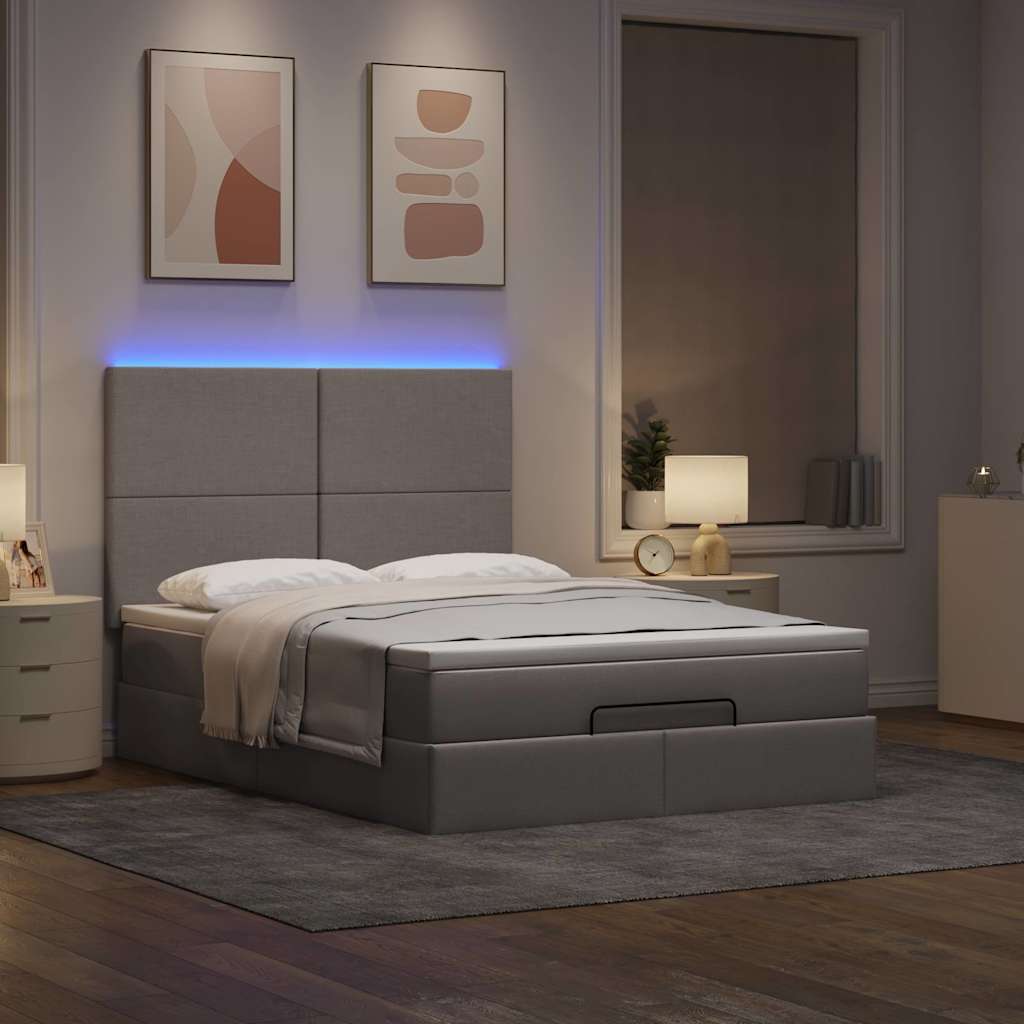 Estrutura de cama otomana com colchão tecido cinzento 140x190cm