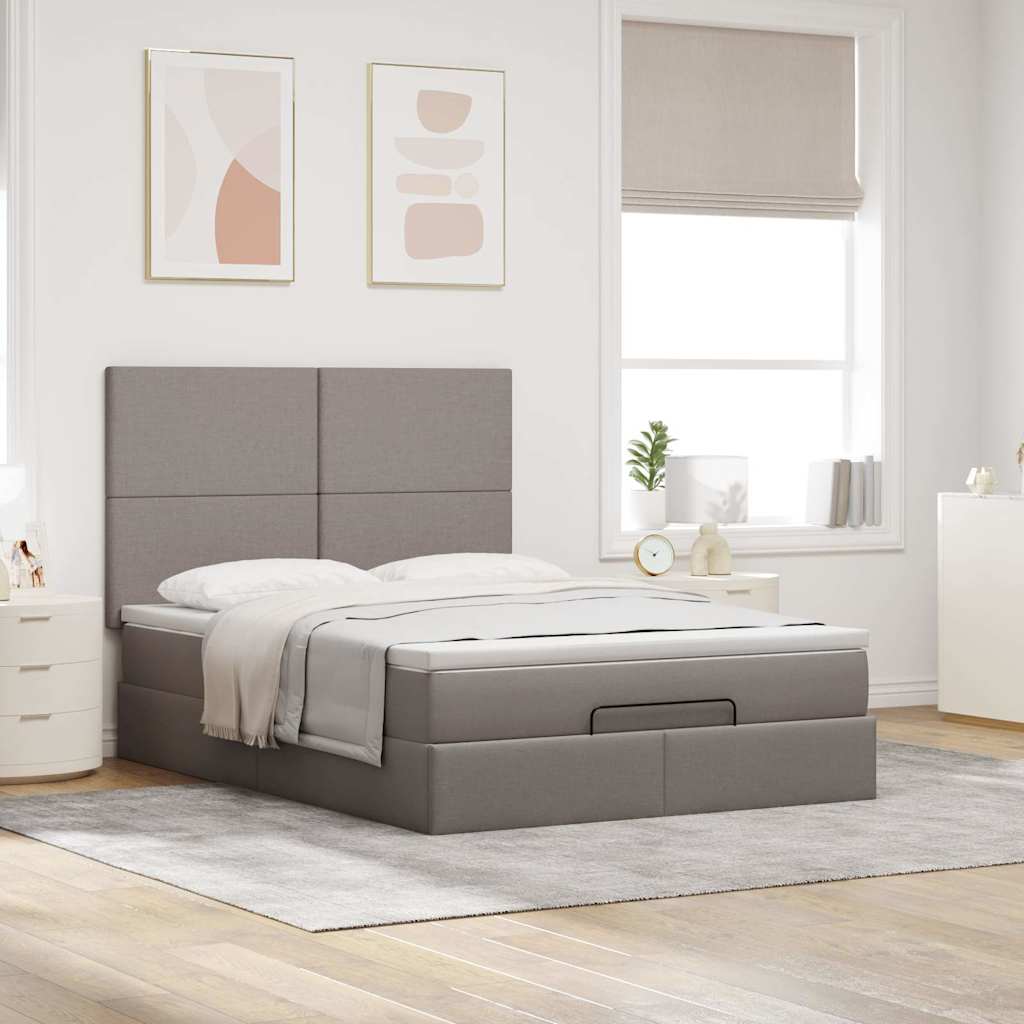 Estrutura de cama otomana com colchão tecido cinzento 140x190cm