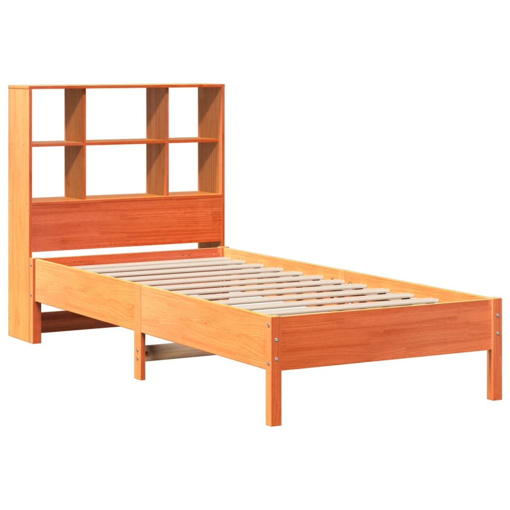 Cama com estante sem colchão 75x190cm pinho maciço castanho-mel