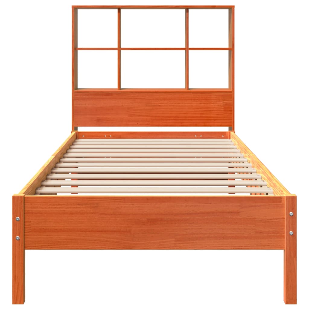 Cama com estante sem colchão 75x190cm pinho maciço castanho-mel