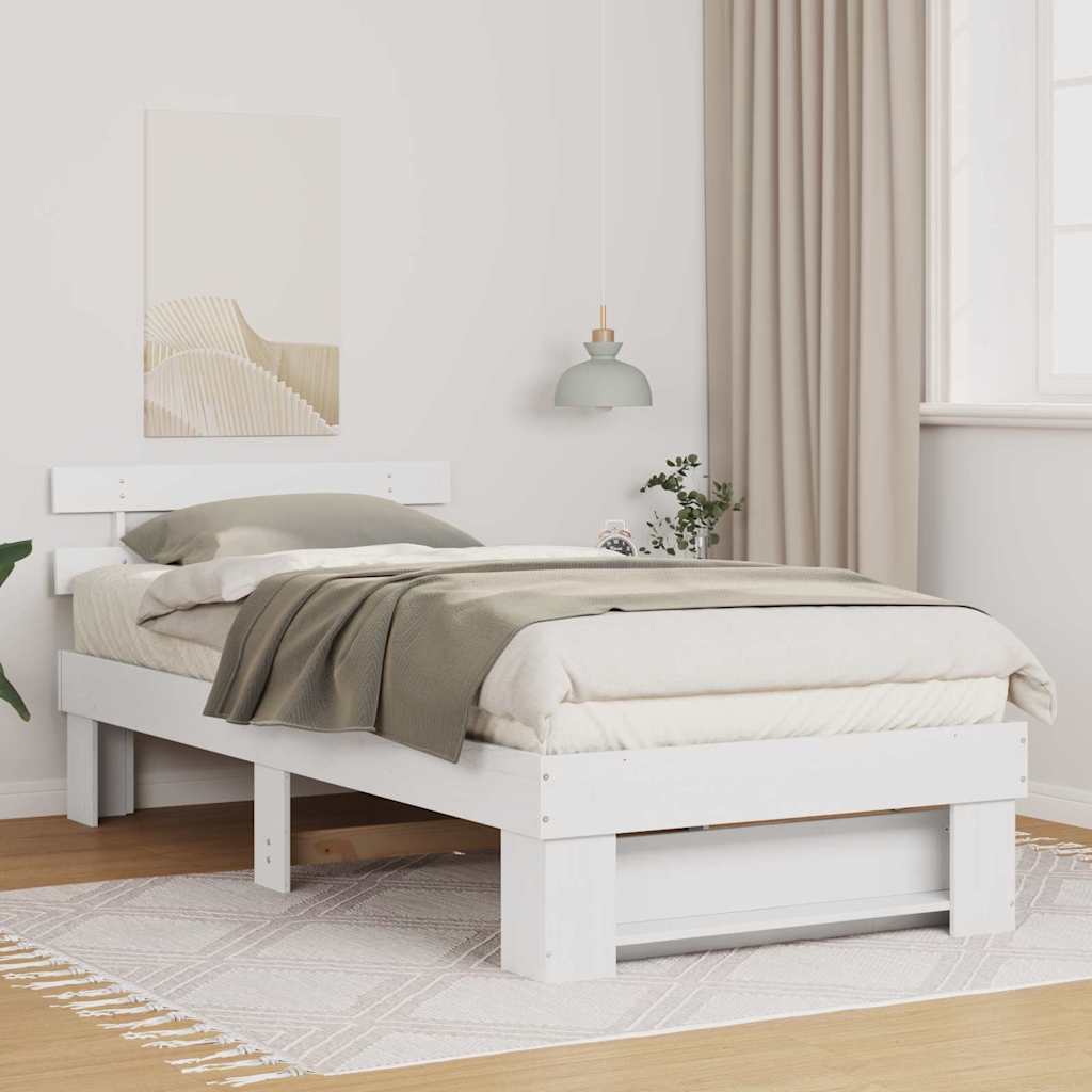 Estrutura da cama branco 90 x 190 cm madeira de pinheiro sólida