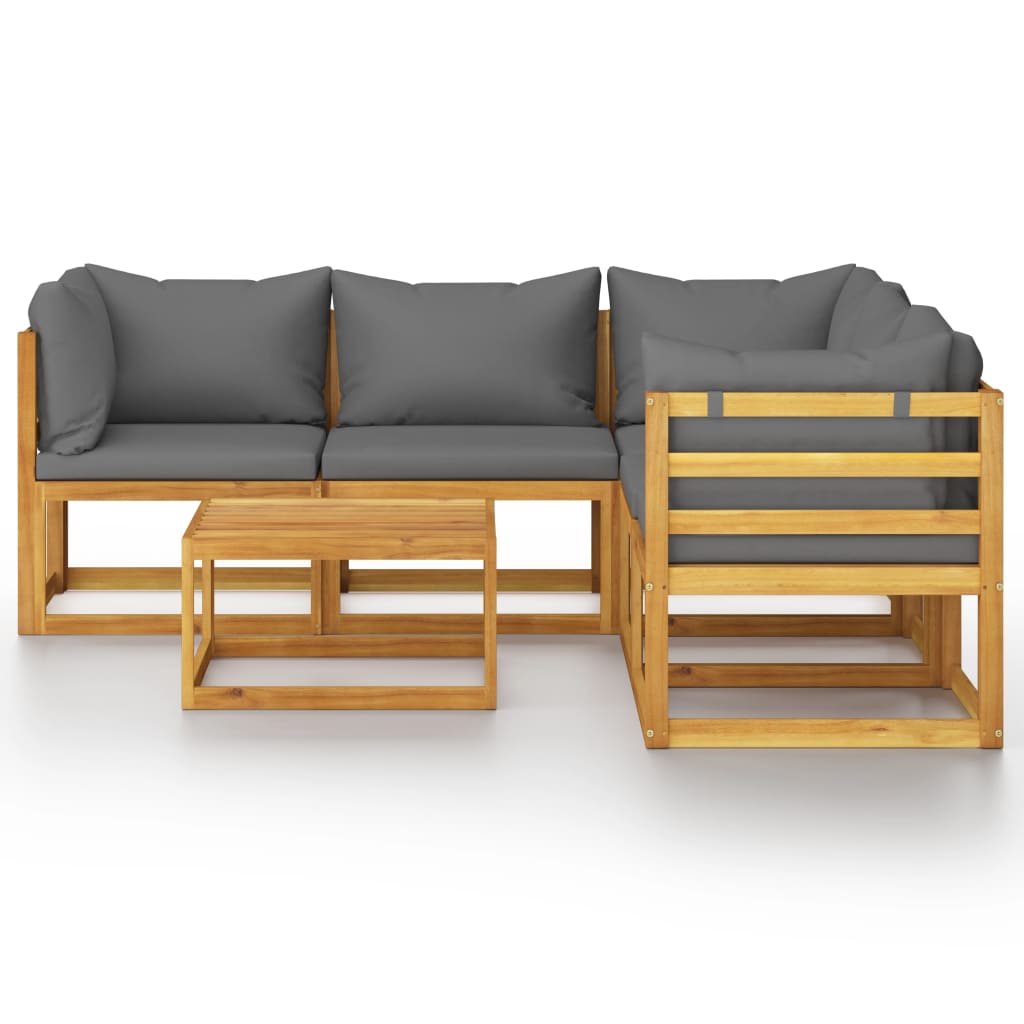 6 Pcs conjunto lounge de jardim c/ almofadões acácia maciça