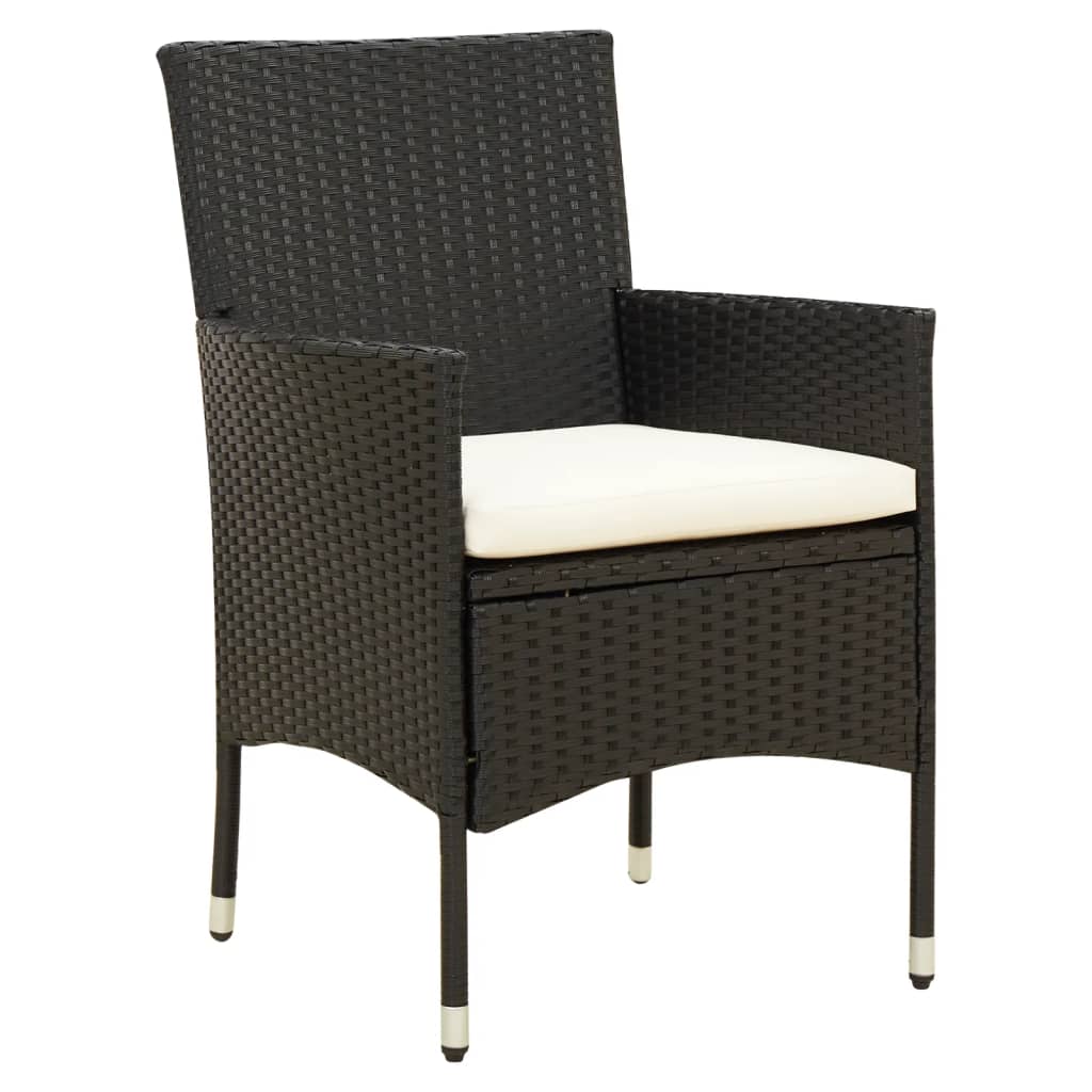 7 Pcs conjunto jantar exterior com almofadões vime PE preto