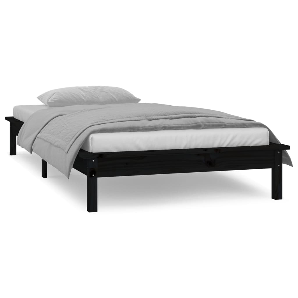Estrutura de cama c/ luzes LED 90x200 cm madeira maciça preto