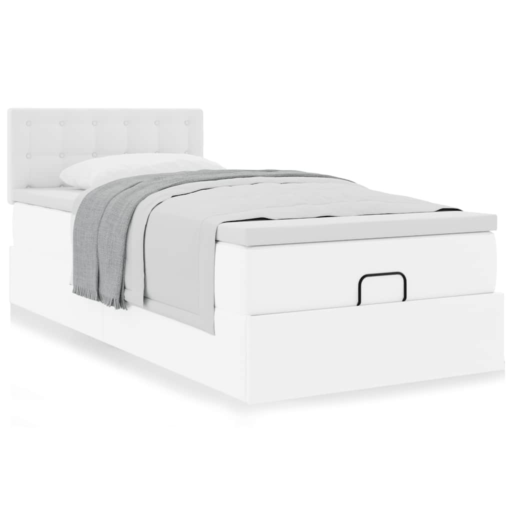 Cama otomana com colchão 90x200 cm couro artificial branco