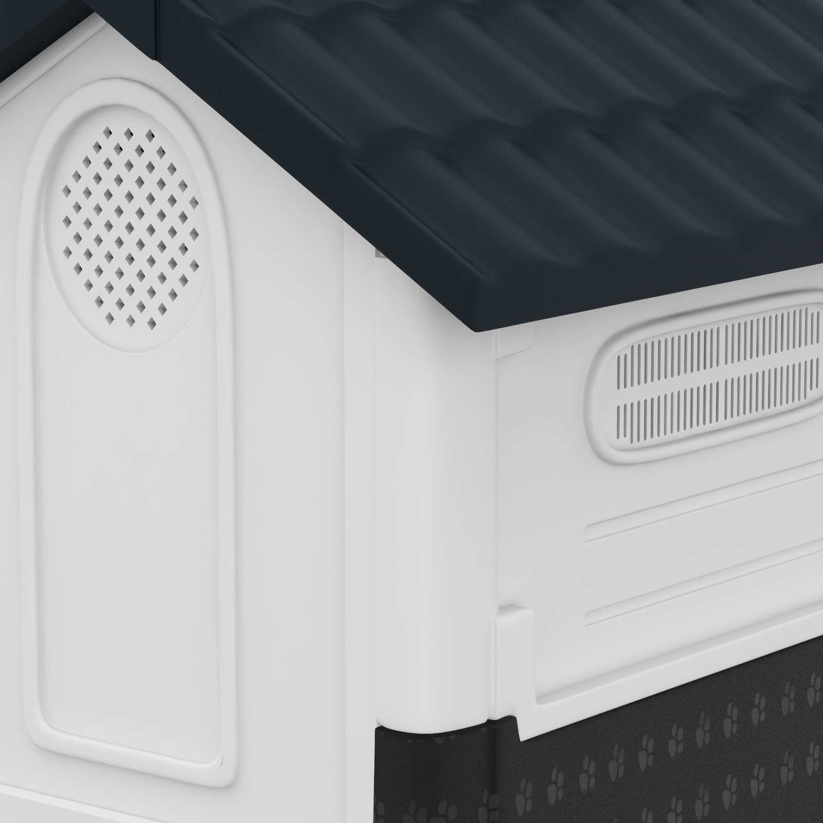 Casa para cães mini de exterior em plástico com 3 janelas base elevada telhado inclinado 64,5x57x66 cm cinzento escuro