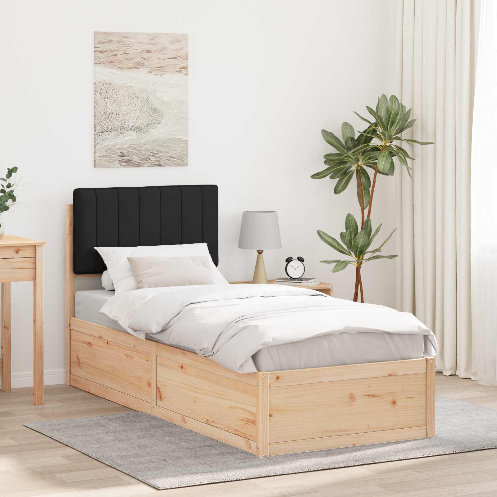 Estrutura de cama com cabeceira estofada preto 75 x 190 cm