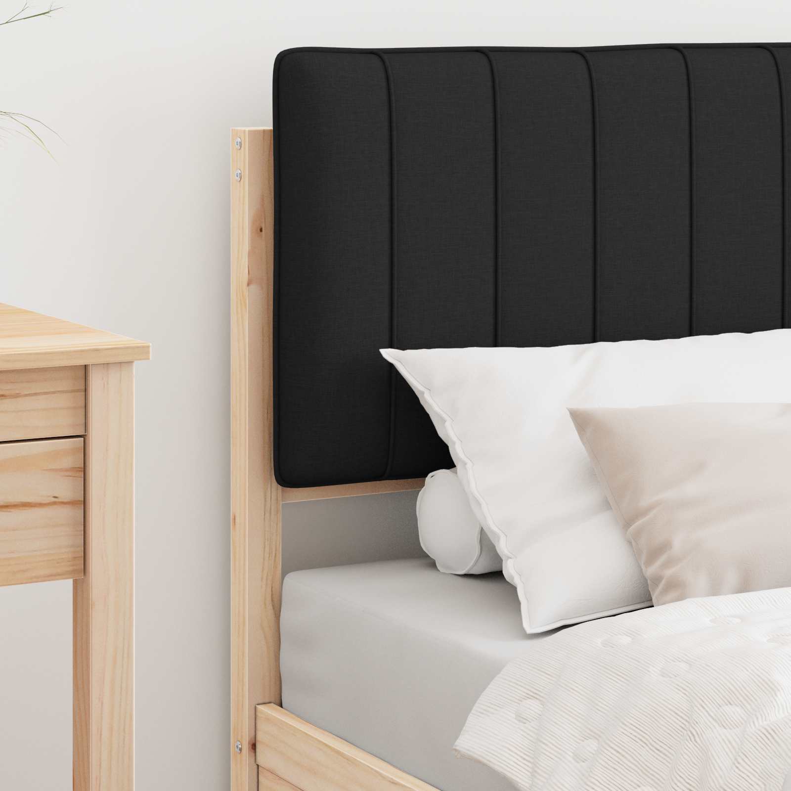 Estrutura de cama com cabeceira estofada preto 75 x 190 cm