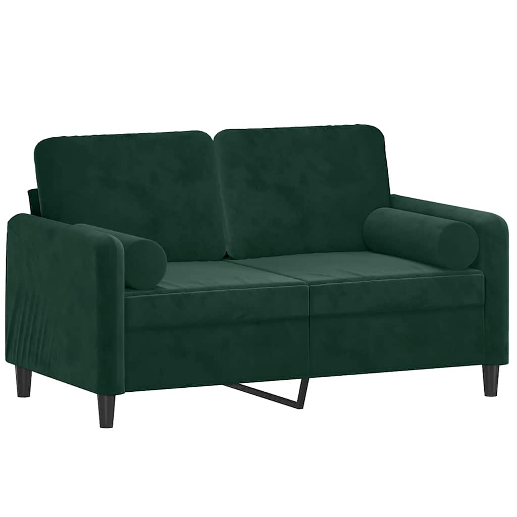 Sofá 2 lug. c/ almofadas decorativas 120 cm veludo verde-escuro