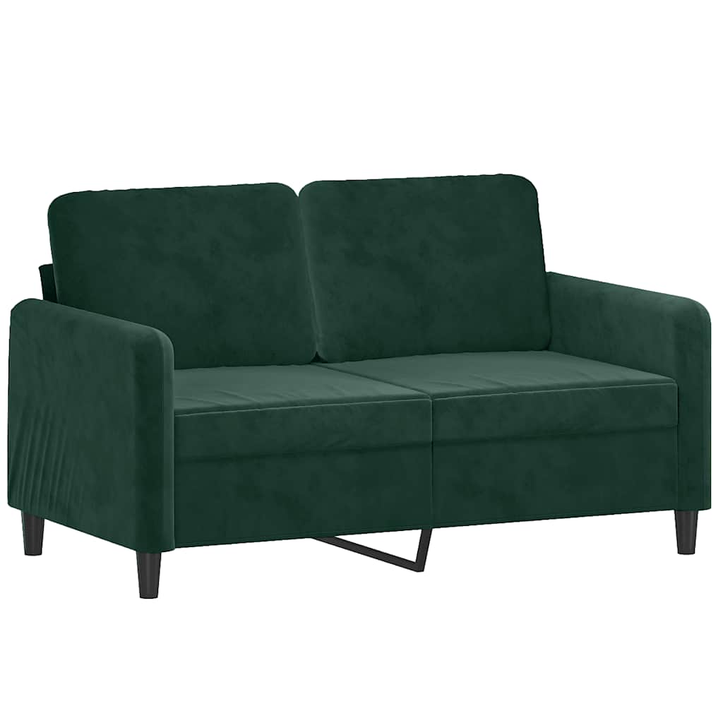 Sofá 2 lug. c/ almofadas decorativas 120 cm veludo verde-escuro
