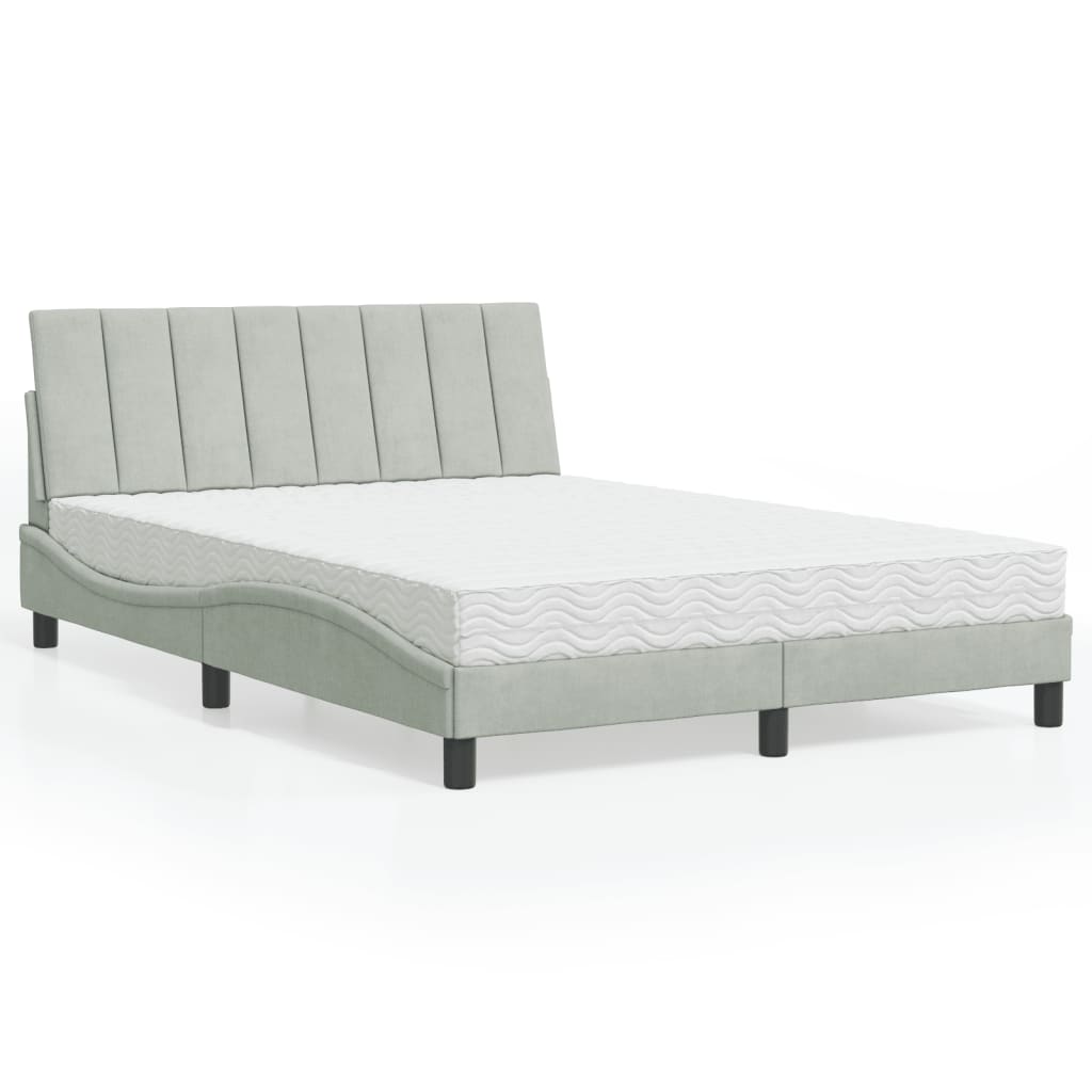 Cama com colchão hanko 140x190 cm veludo cinzento-claro