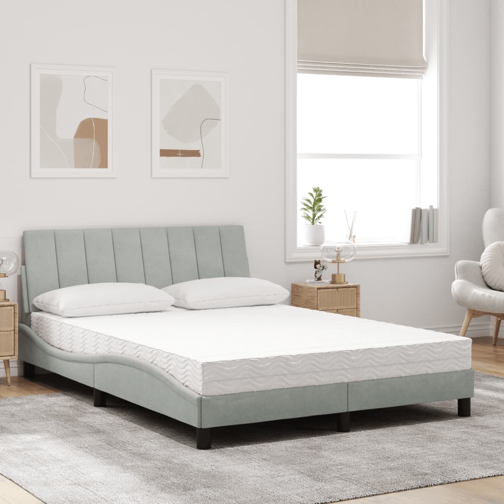 Cama com colchão hanko 140x190 cm veludo cinzento-claro