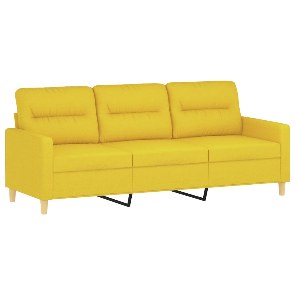 3 Pcs conjunto de sofás com almofadões tecido amarelo-claro