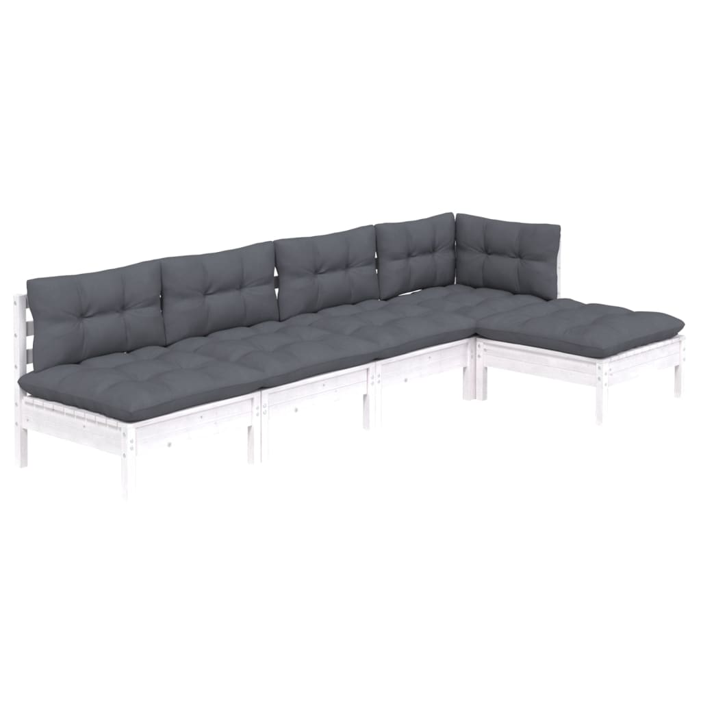 5 Pcs conjunto lounge de jardim c/ almofadões pinho branco