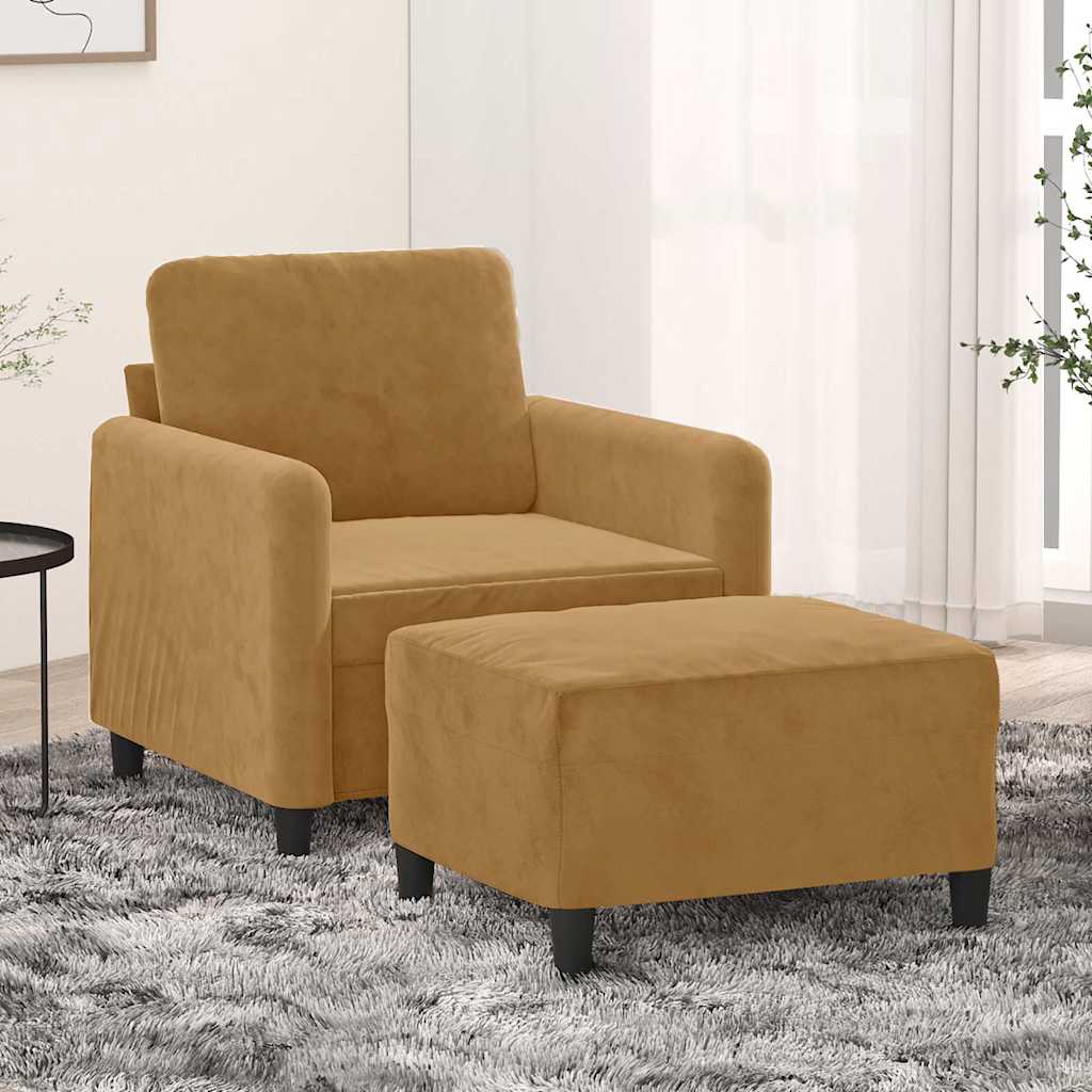 Poltrona com apoio de pés 60 cm veludo castanho