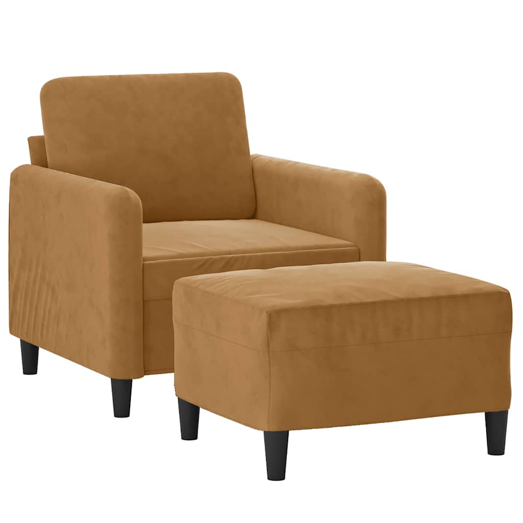Poltrona com apoio de pés 60 cm veludo castanho