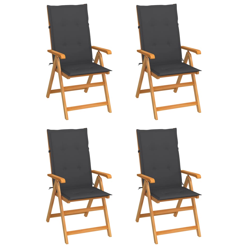 Cadeiras de jardim c/ almofadões antracite 4 pcs teca maciça