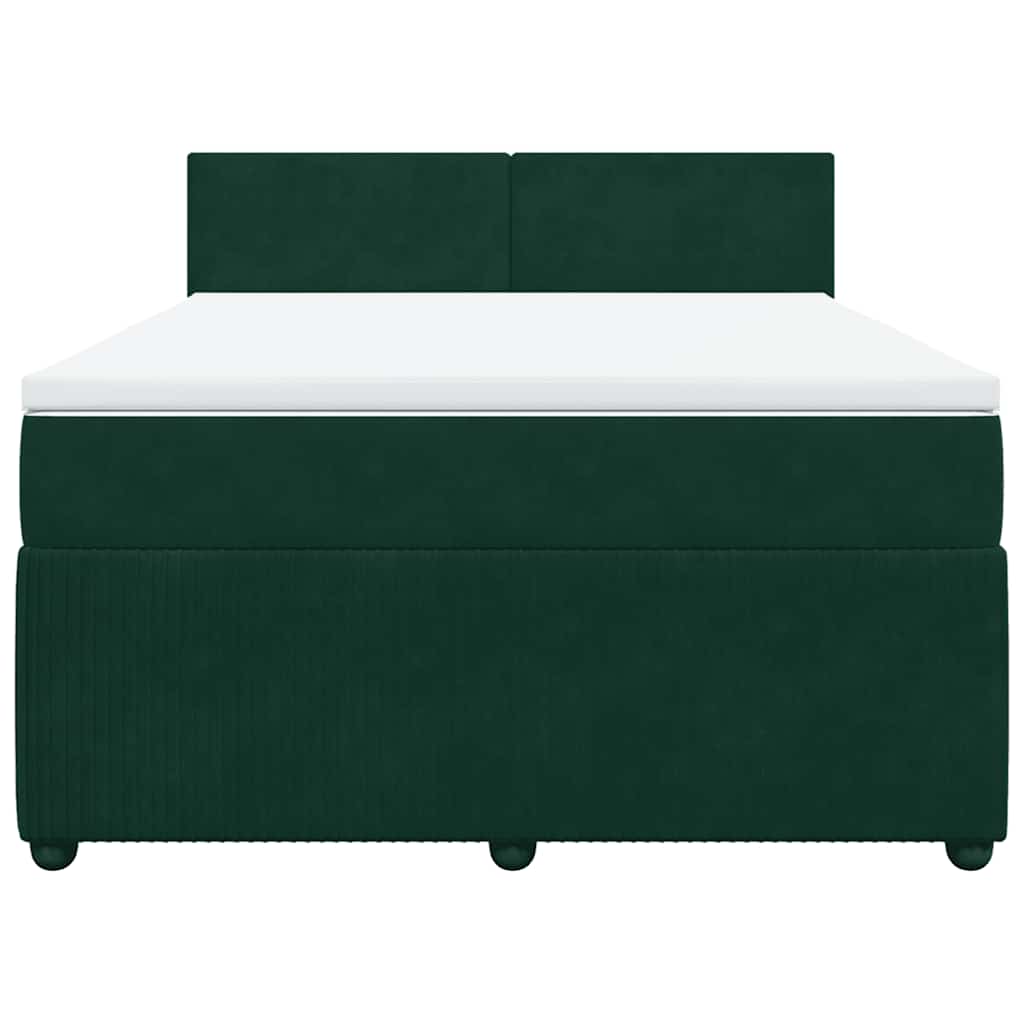 Cama com molas/colchão 140x190 cm veludo verde-escuro
