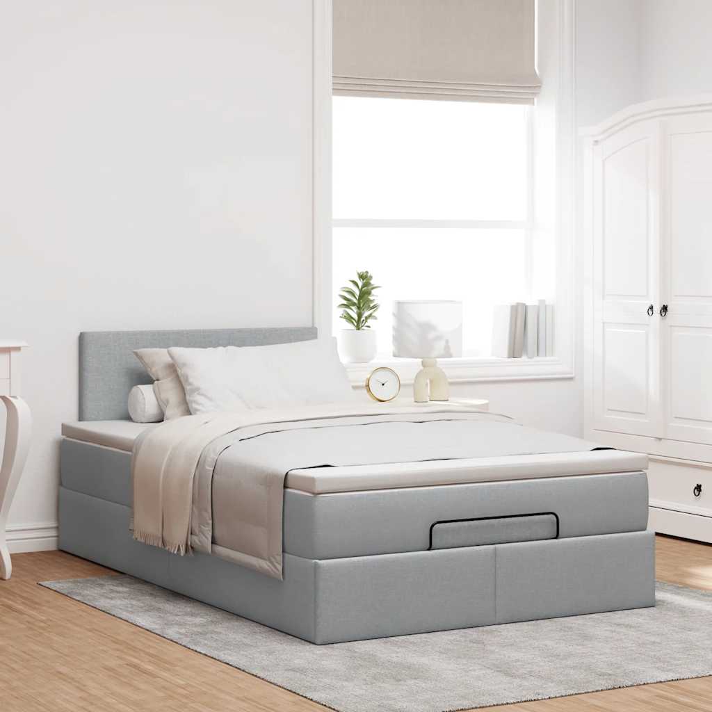 Cama otomana com colchão 120x200 cm tecido cinzento claro