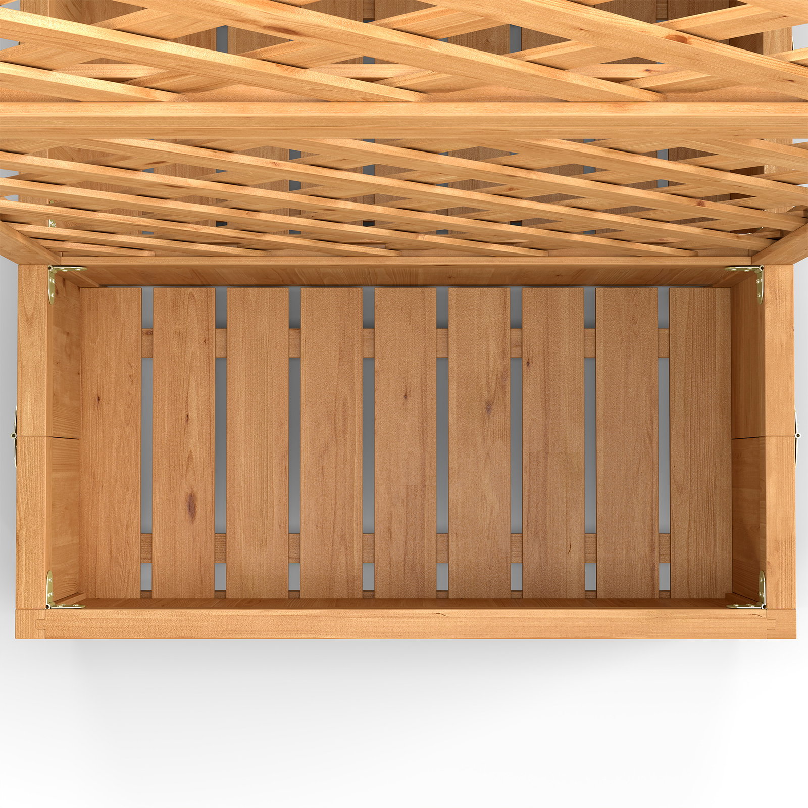 Floreira com treliça de madeira com 2 caixas dobráveis base de ripas vaso elevado 73x70x170 cm madeira