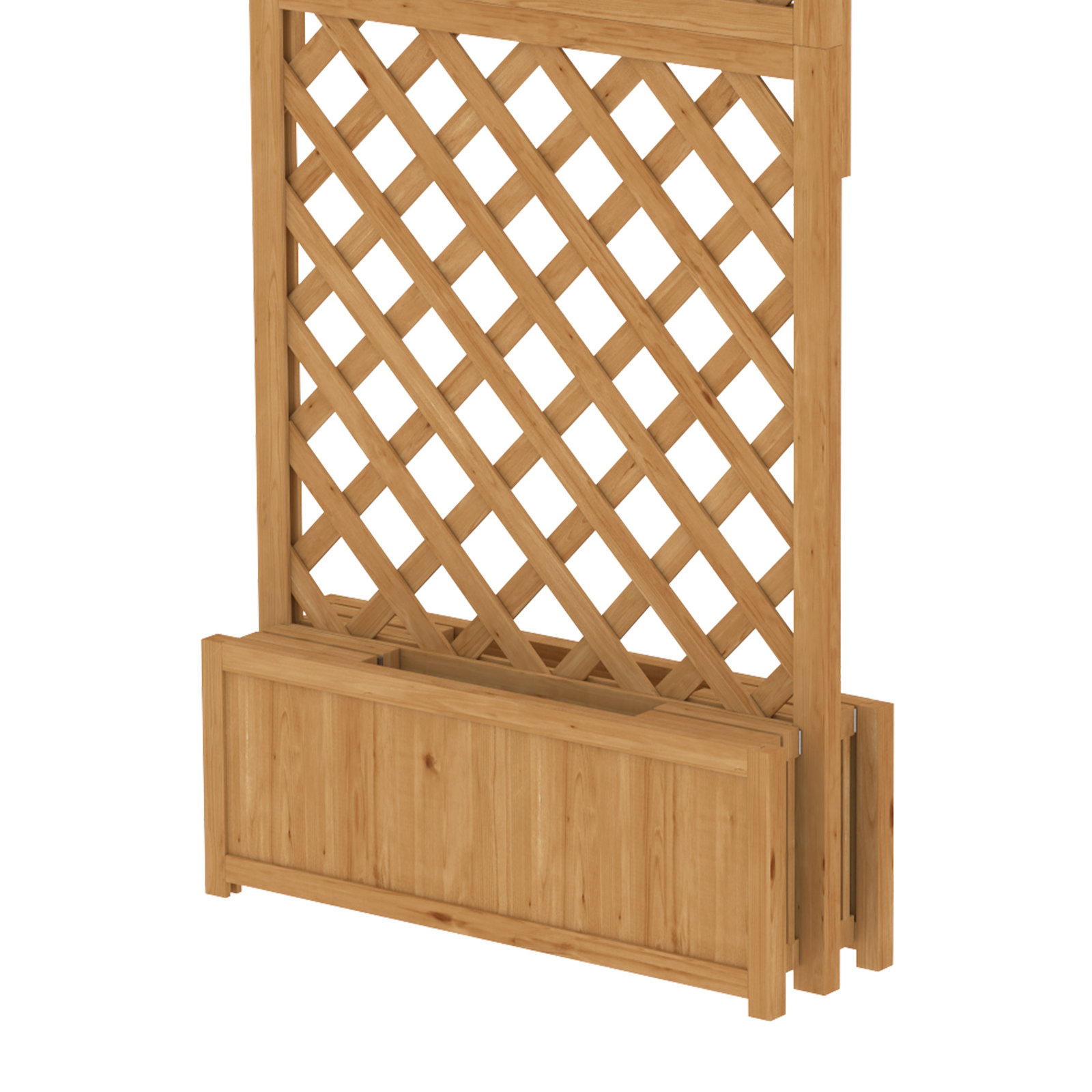 Floreira com treliça de madeira com 2 caixas dobráveis base de ripas vaso elevado 73x70x170 cm madeira