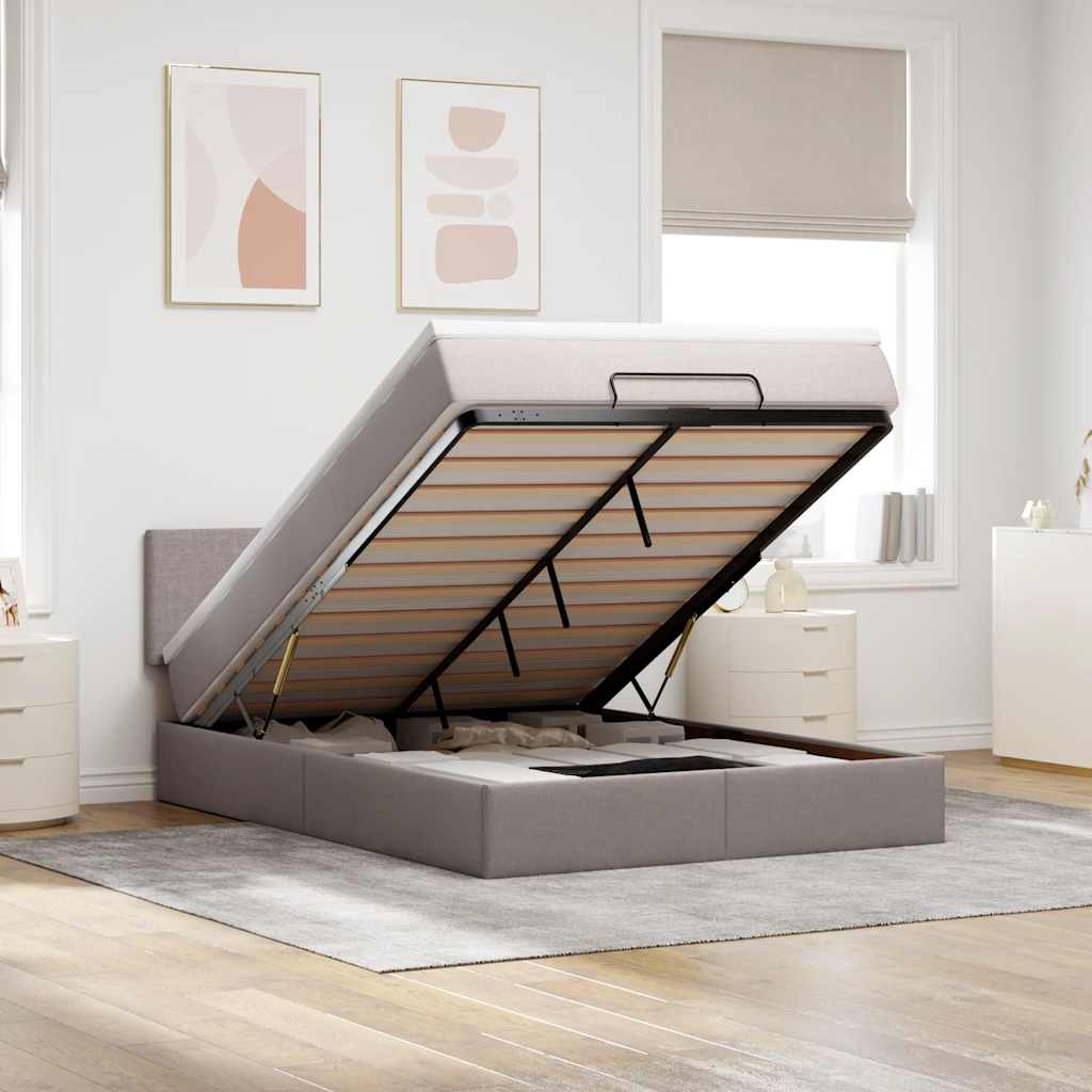 Cama otomana com colchão 140x200 cm tecido cinza