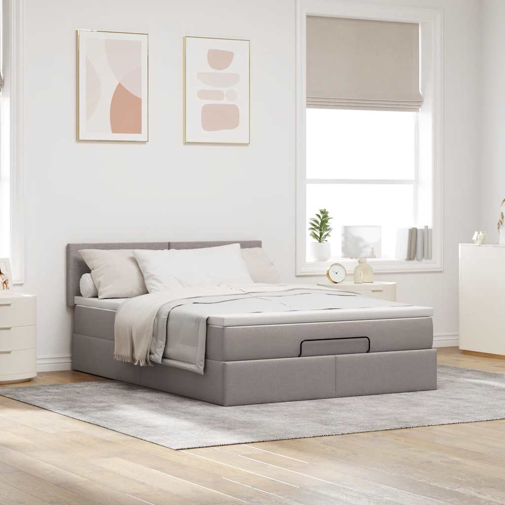 Cama otomana com colchão 140x200 cm tecido cinza