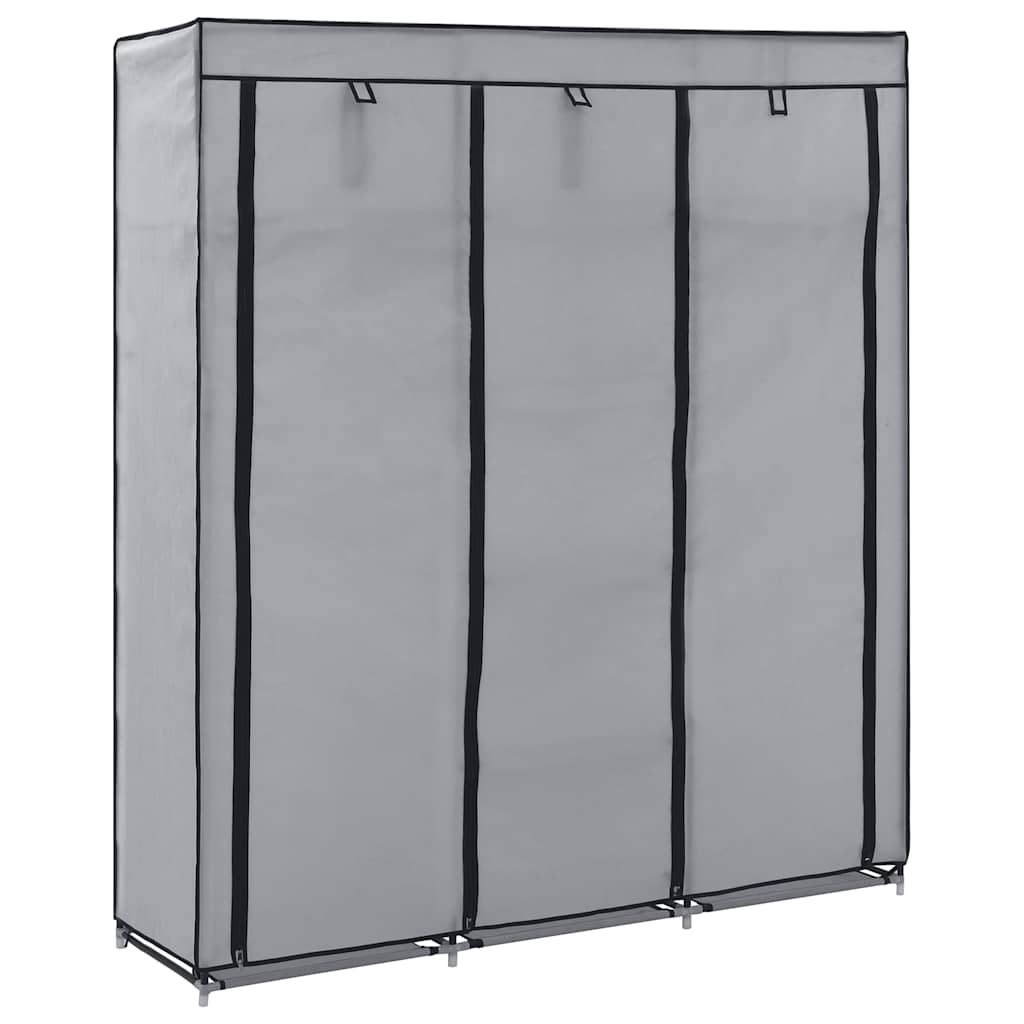 Roupeiro c/ compartimentos e varões 150x45x175 cm tecido cinza