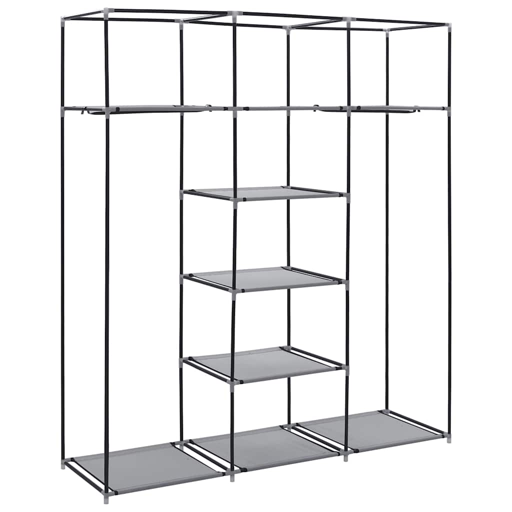 Roupeiro c/ compartimentos e varões 150x45x175 cm tecido cinza