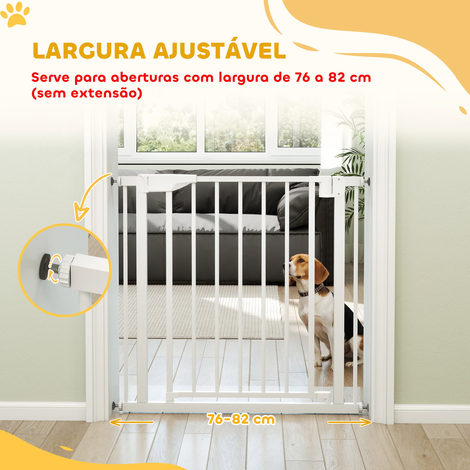 Barreira de segurança para crianças e cães largura 76-82 cm duplo fecho automático abertura em dois sentidos branco