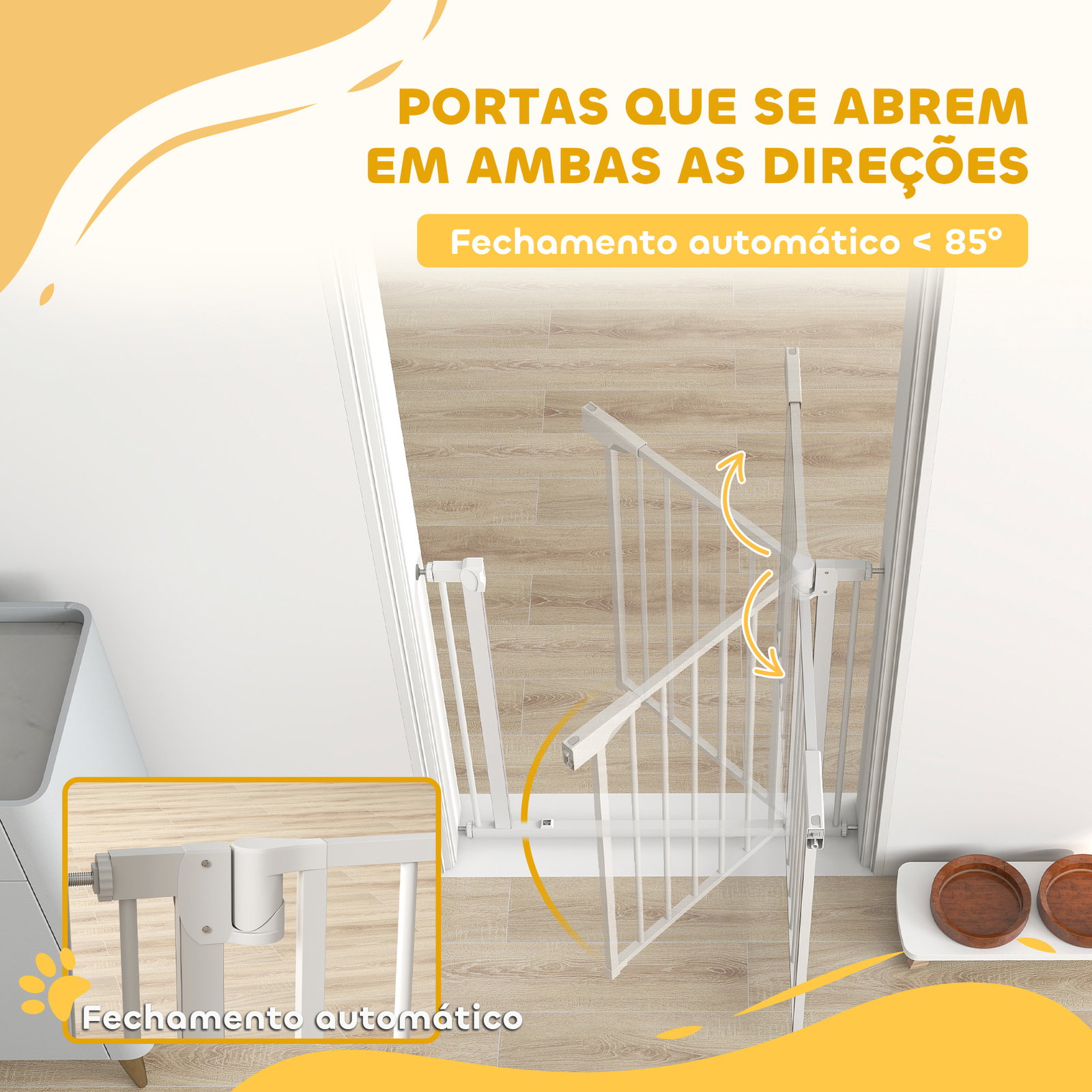 Barreira de segurança para crianças e cães largura 76-82 cm duplo fecho automático abertura em dois sentidos branco