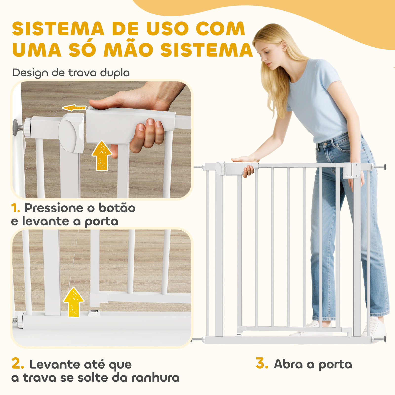 Barreira de segurança para crianças e cães largura 76-82 cm duplo fecho automático abertura em dois sentidos branco