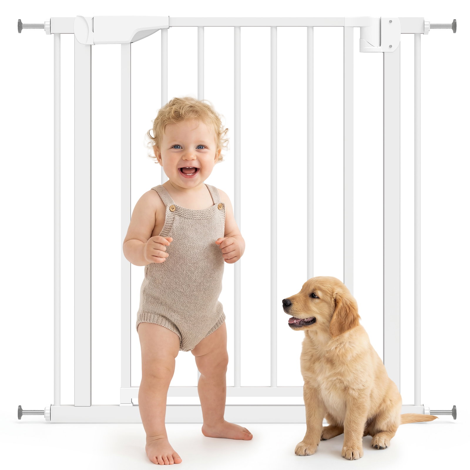 Barreira de segurança para crianças e cães largura 76-82 cm duplo fecho automático abertura em dois sentidos branco