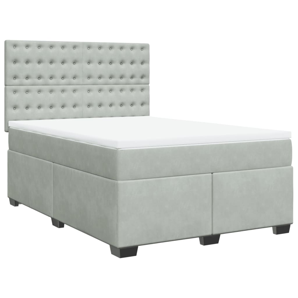 Cama com molas/colchão 140x190 cm veludo cinzento-claro