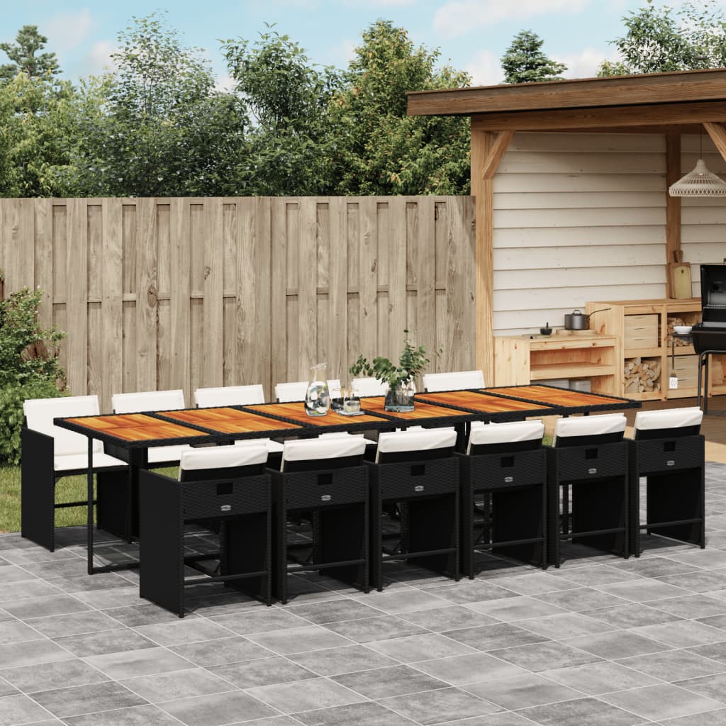 13 Pcs conjunto de jantar p/jardim com almofadões vime PE preto