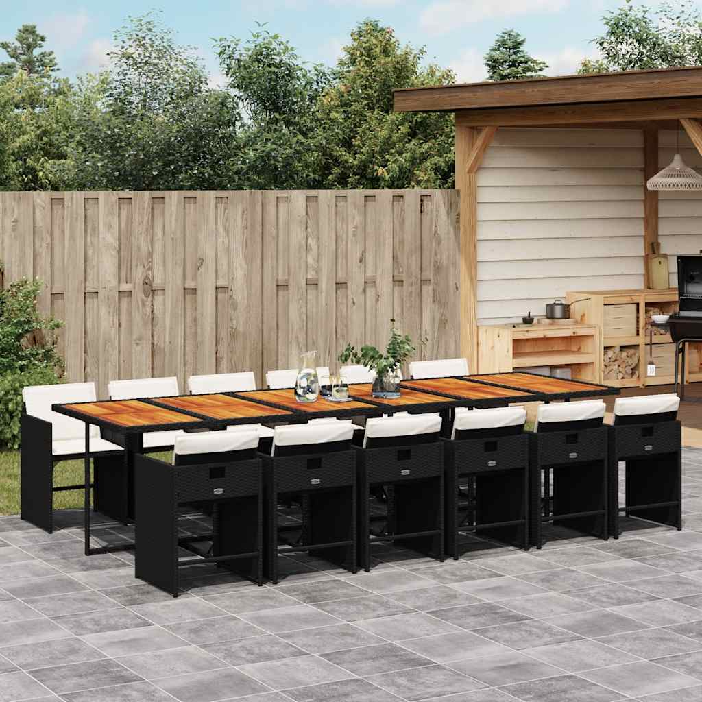 13 Pcs conjunto de jantar p/jardim com almofadões vime PE preto