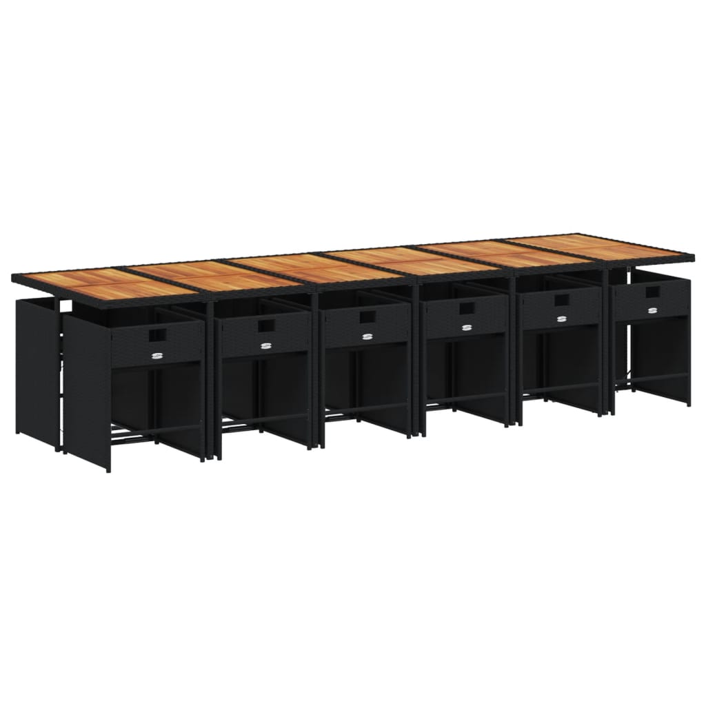 13 Pcs conjunto de jantar p/jardim com almofadões vime PE preto