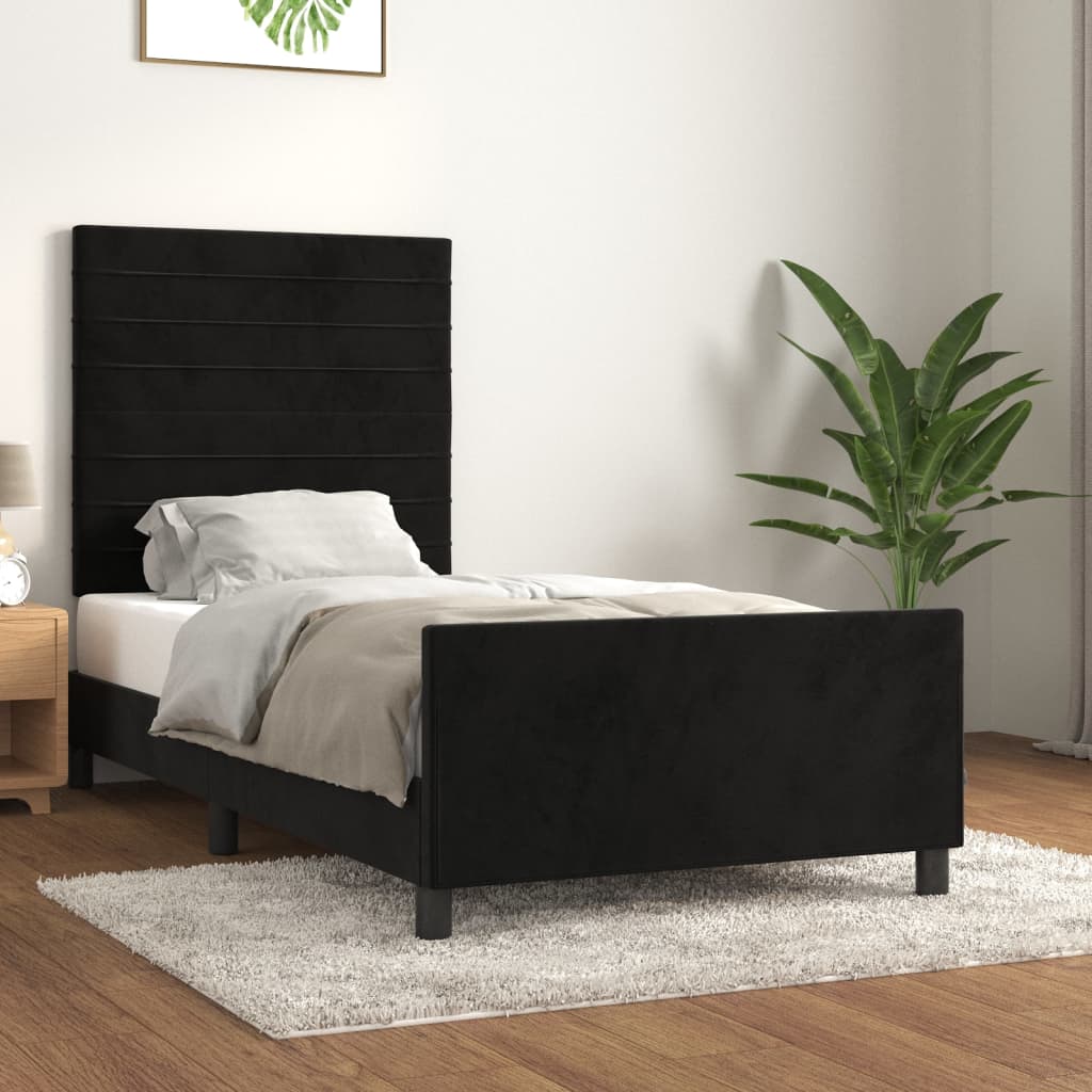Estrutura de cama sem colchão 100x200 cm veludo preto