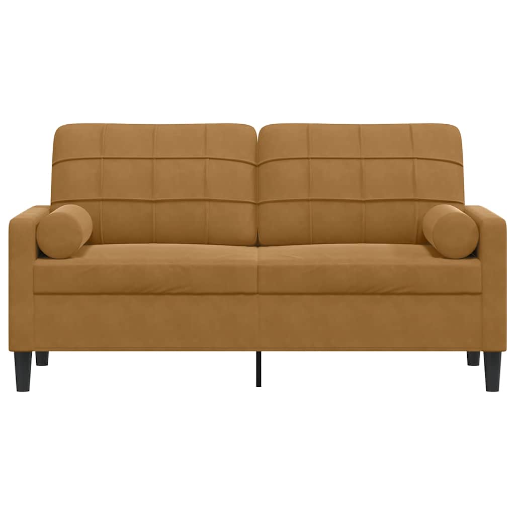 Sofá 2 lugares c/ almofadas decorativas 140 cm veludo castanho