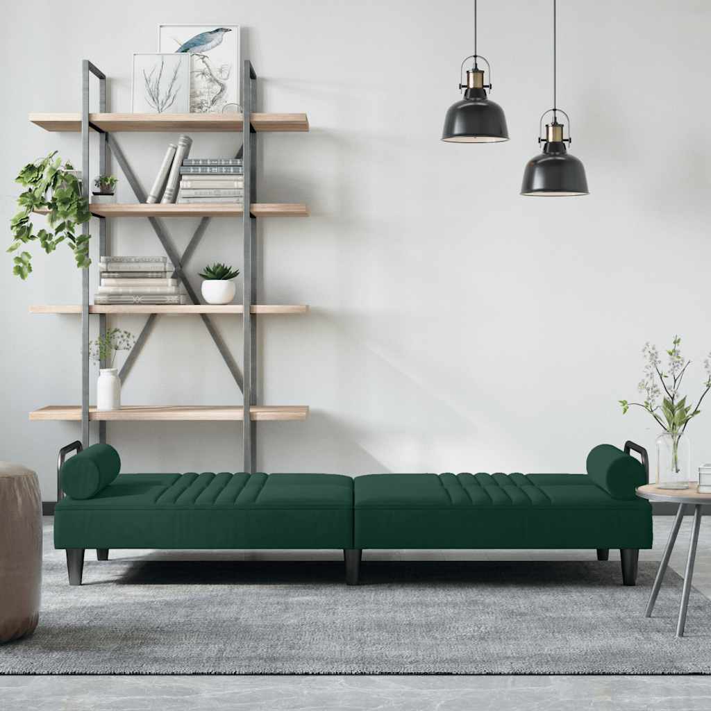 Sofá-cama com apoio de braços veludo verde-escuro