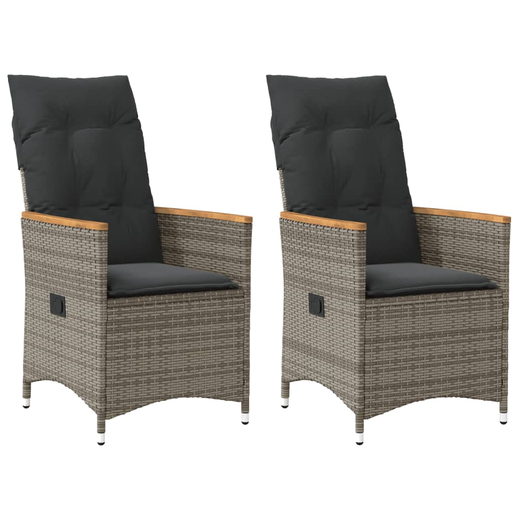 Cadeiras jardim reclináveis 2 pcs c/ almofadões vime PE cinza
