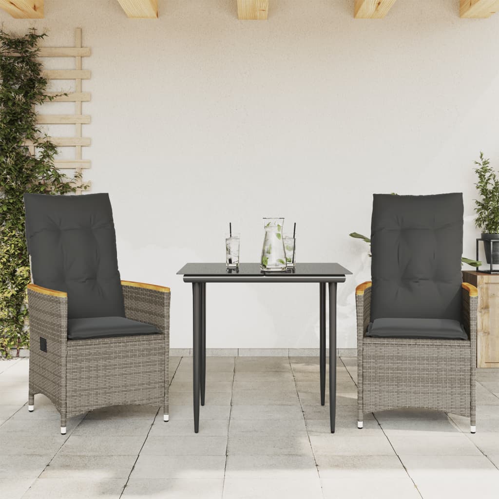 Cadeiras jardim reclináveis 2 pcs c/ almofadões vime PE cinza