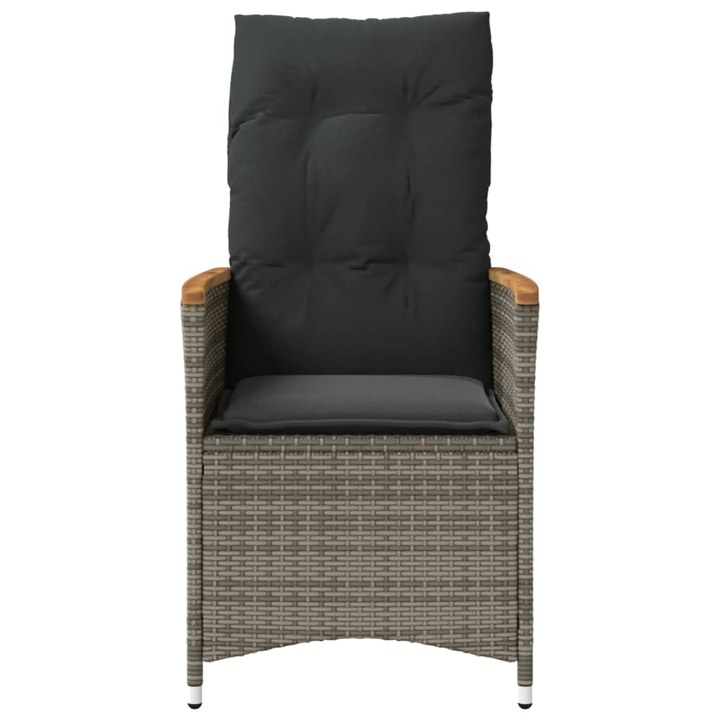 Cadeiras jardim reclináveis 2 pcs c/ almofadões vime PE cinza