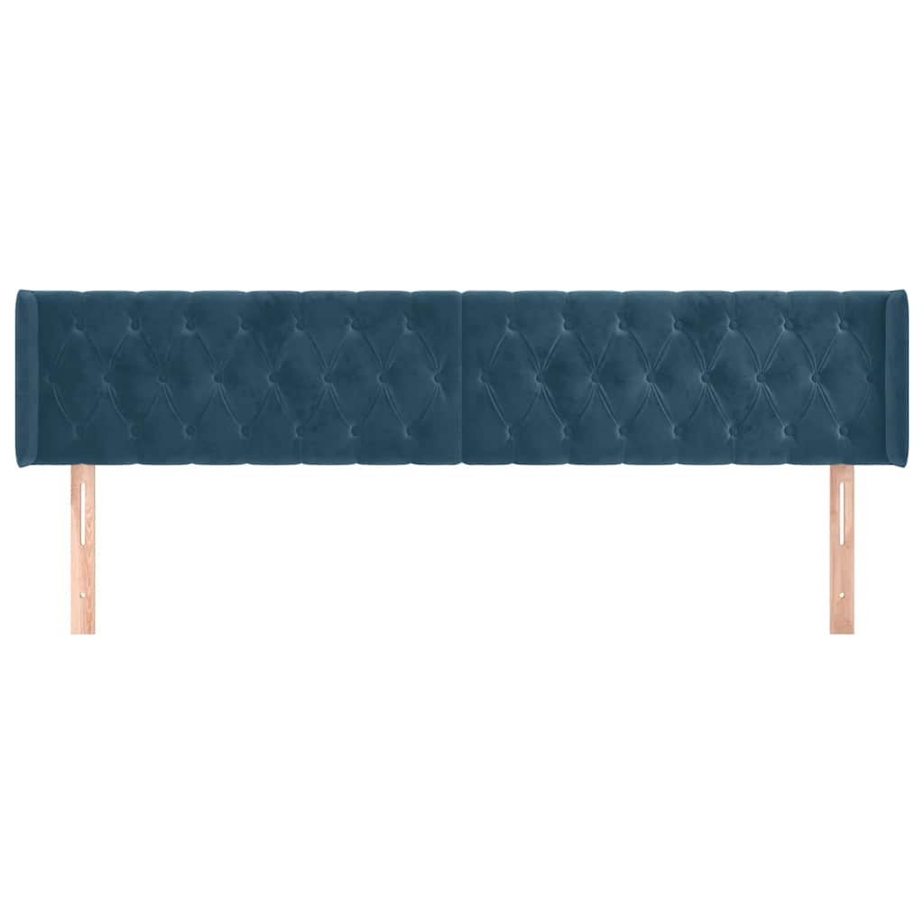 Cabeceira de cama c/ abas veludo 203x16x78/88cm azul-escuro