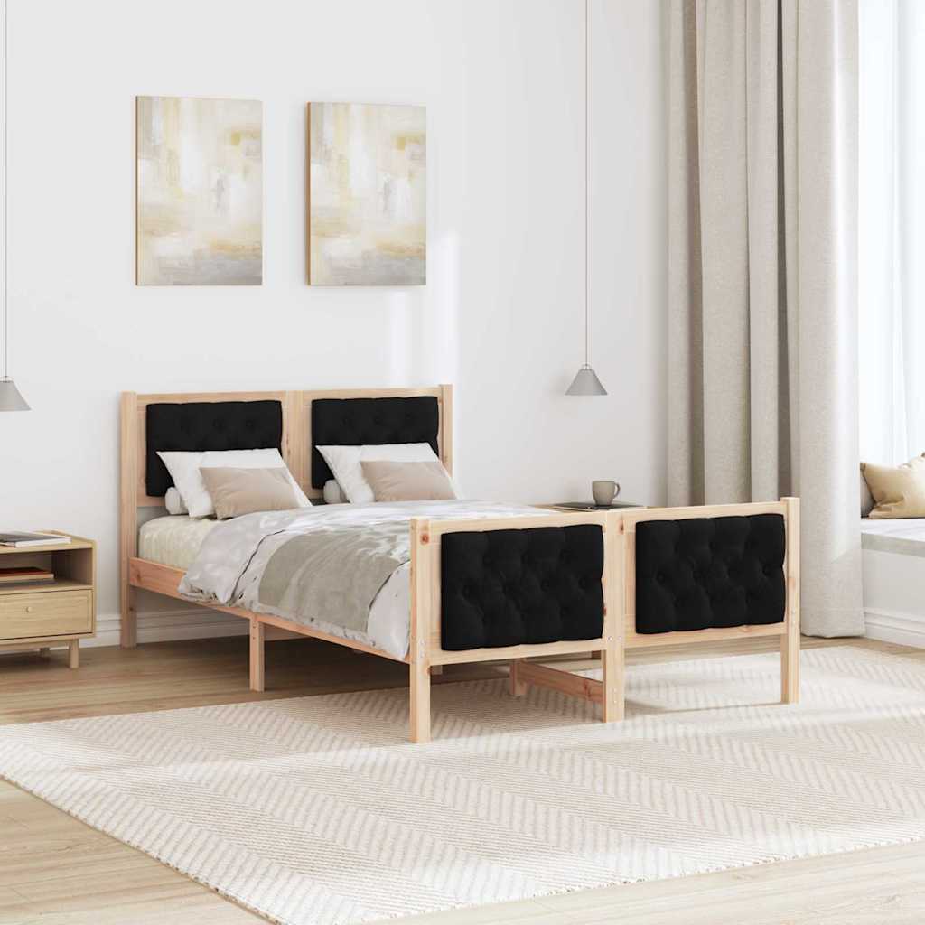 Estrutura da cama preto 135 x 190 cm madeira de pinheiro sólida