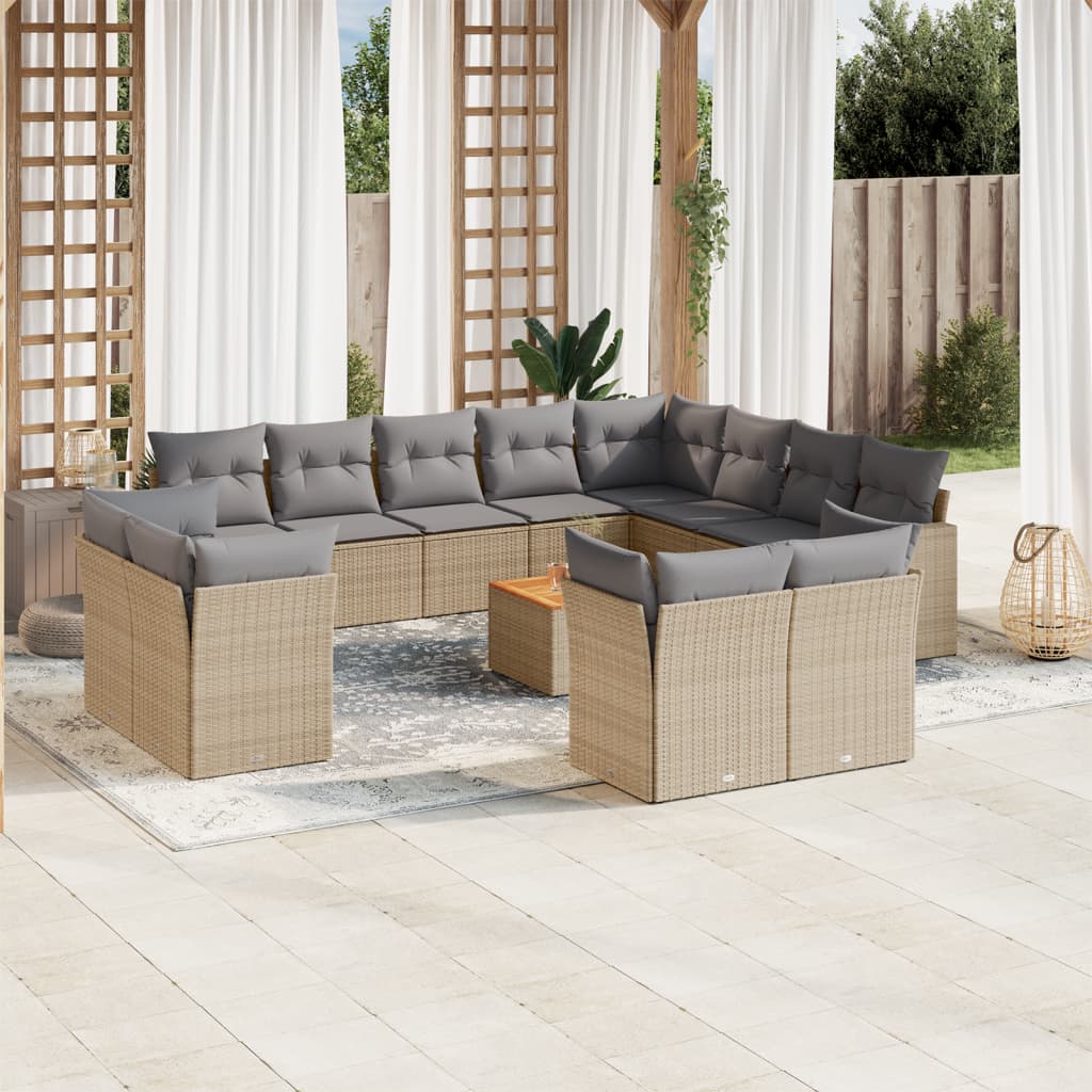 13 Pcs conjunto de sofás p/ jardim com almofadões vime PE bege
