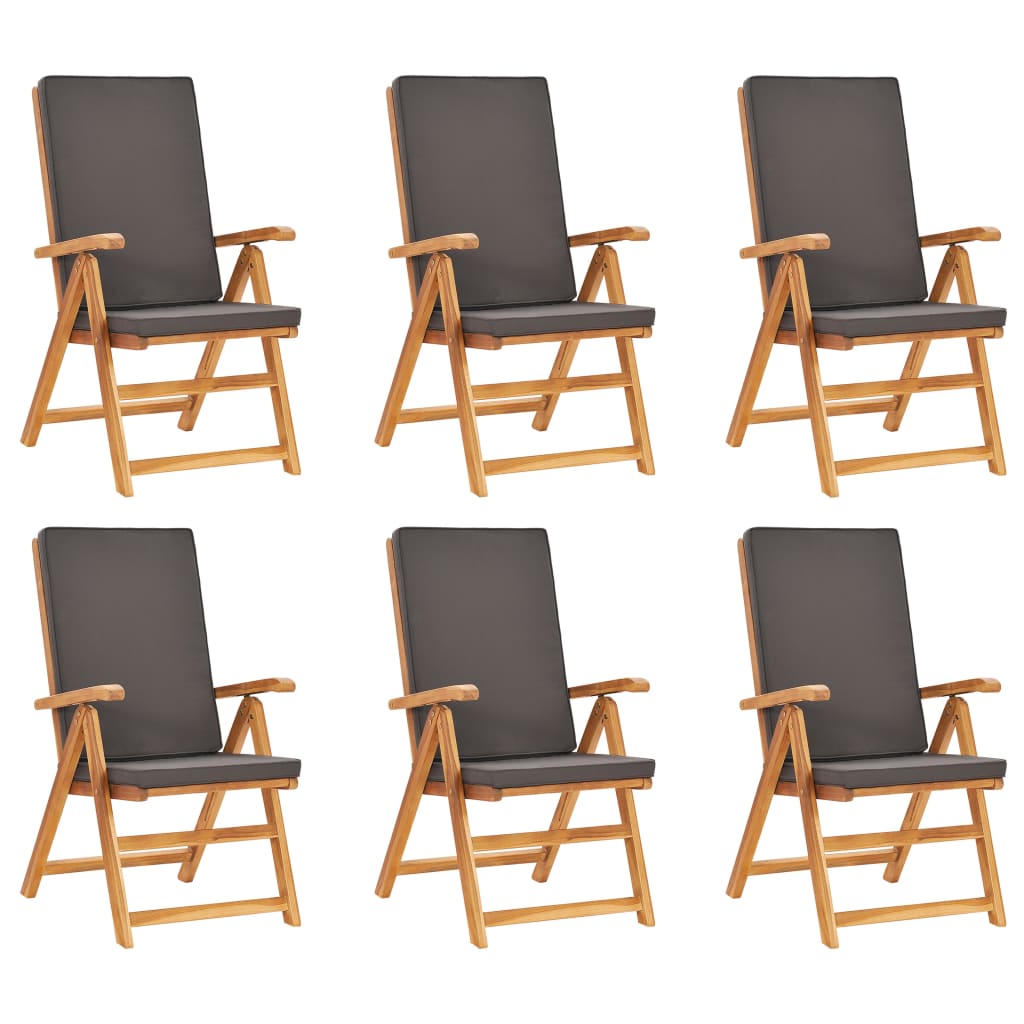 7 Pcs conjunto jantar jardim + almofadões cinzentos teca maciça