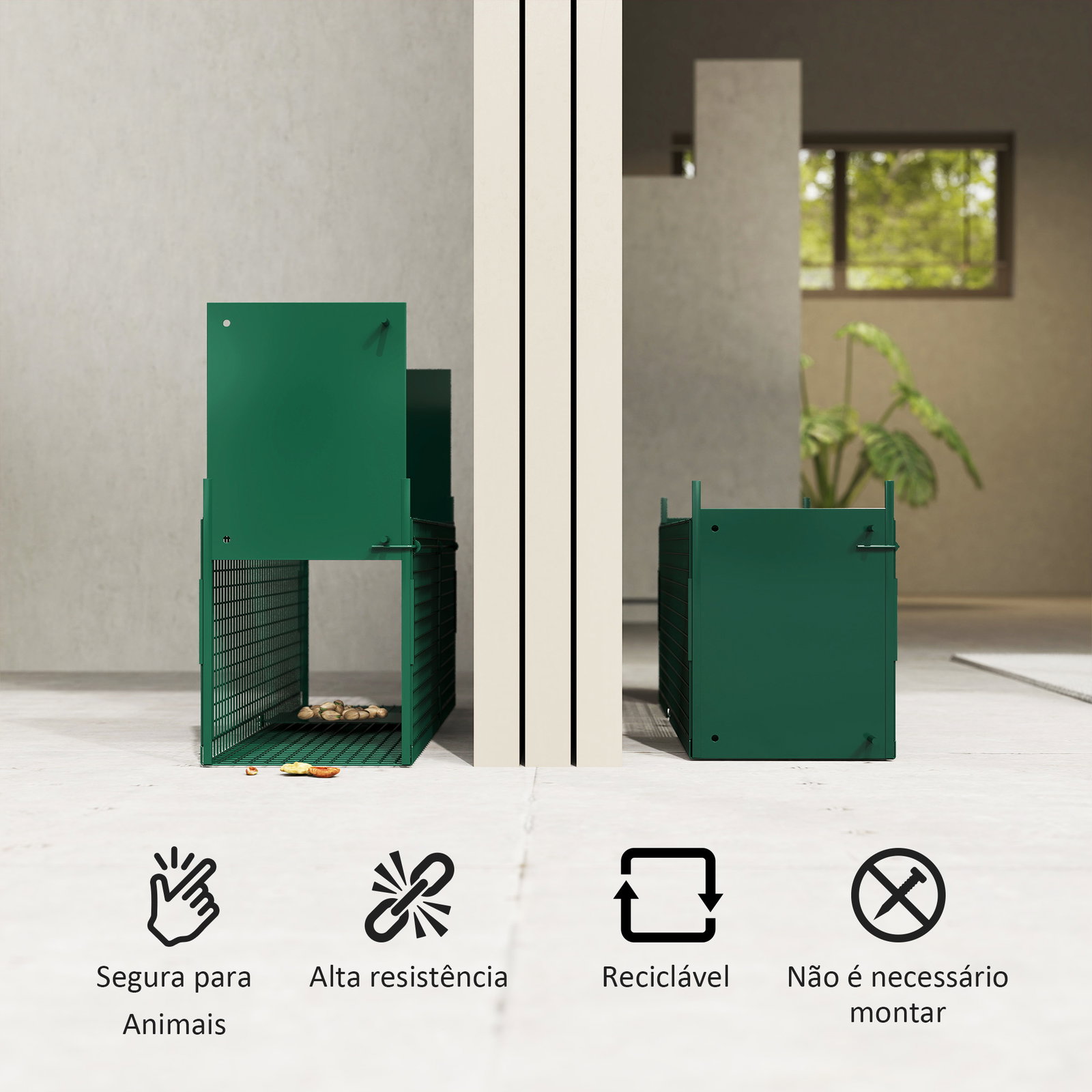 Armadilha para Animais Vivos 60x18x20 cm com 2 Portas, Pega e Estrutura em Aço para Ratos e Roedores - Verde