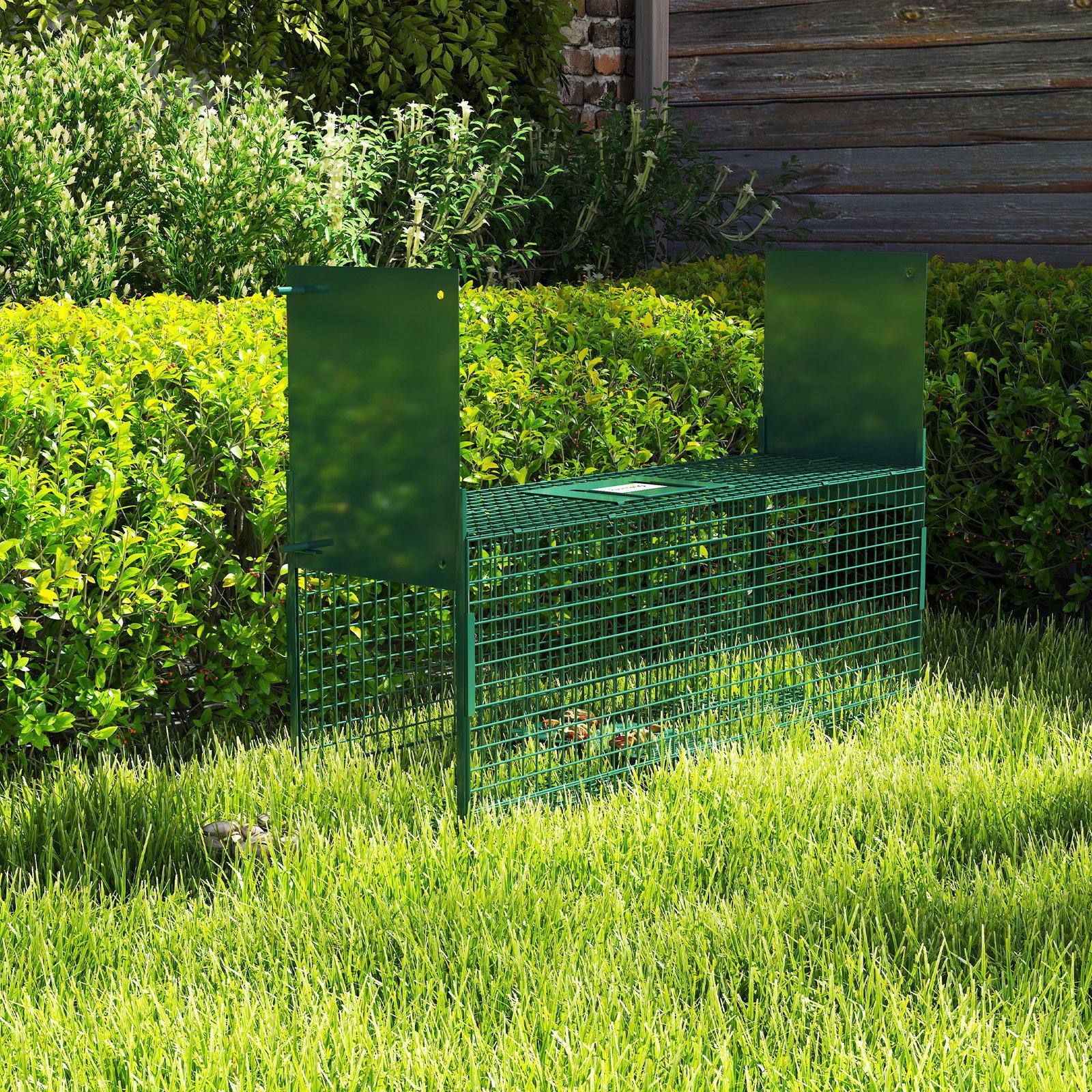 Armadilha para Animais Vivos 60x18x20 cm com 2 Portas, Pega e Estrutura em Aço para Ratos e Roedores - Verde
