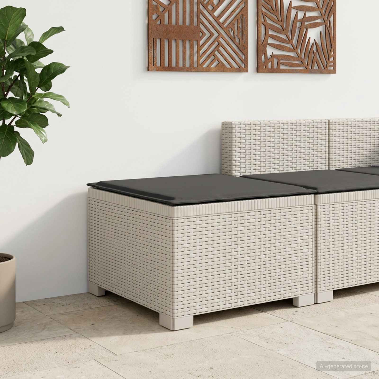 Sofá de jardim 1 lugar com almofada look rattan PP branco